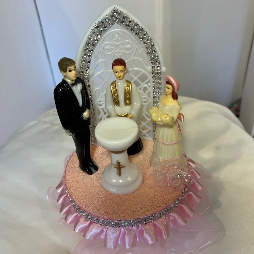 Graceful Pink and White Religious Cake Topper